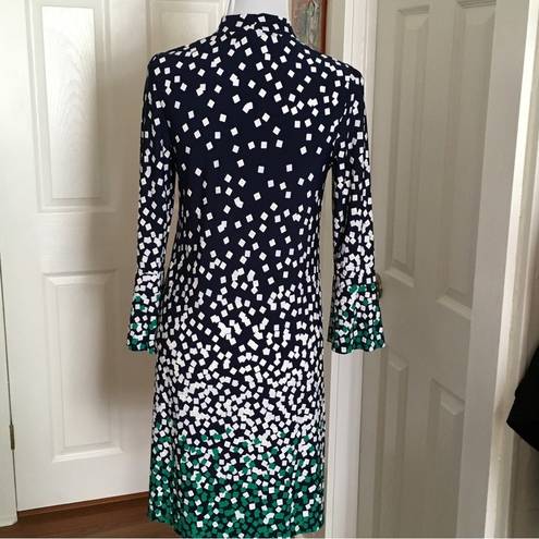 Tiana B . Navy Green & White Block Dress, Size Medium - Mock Turtleneck