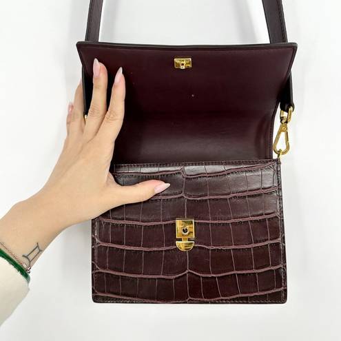 JW Pei  Mini Flap Crossbody Bag Brown Croc Embossed