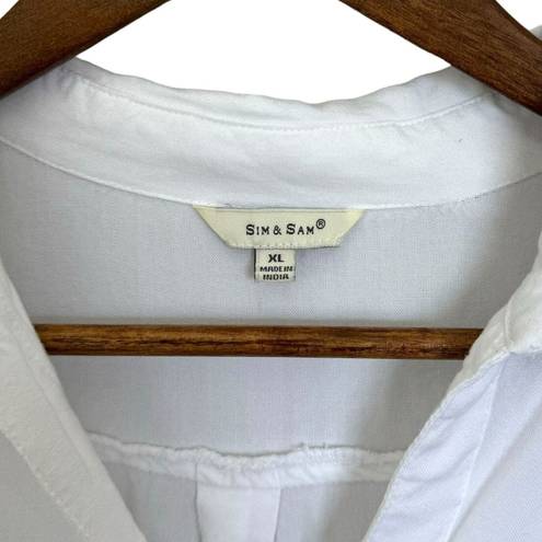 Sim & Sam  Cropped Button Up Blouse Womens XL White Rayon Minimalist Neutral Boho