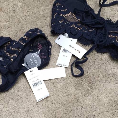 PilyQ  navy nautica lace teeny bikini set. M-teeny. New.