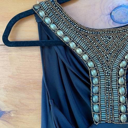 Carmen Marc Valvo  Women’s Blue Beaded Sleeveless Cowl Neck Pullover Top Size S