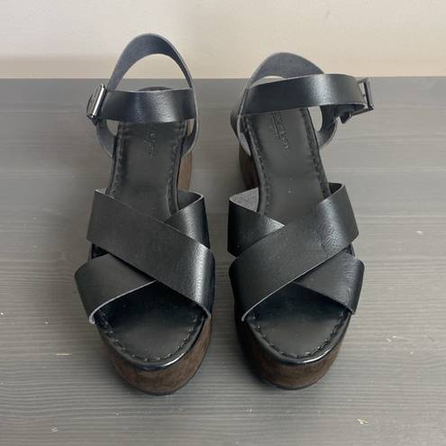 American Eagle  Crossover Platform Wedge Sandal NWOT Black Size 9