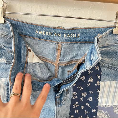 American Eagle  Denim Quilt Patchwork High Waisted Mom Shorts Size 8