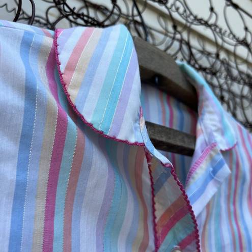 Edge Vintage pastel stripe embroidery stitch  detail short sleeve blouse