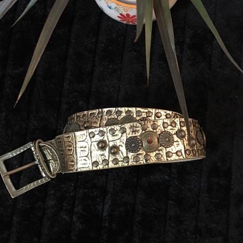 Vera Pelle  Authentic Leather Metal Stone Croc Belt