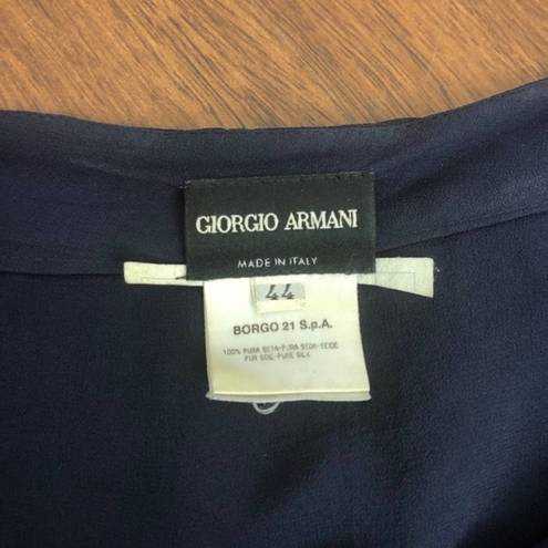 Giorgio Armani  Navy Ruffle Pleated Silk Skirt Sz 8