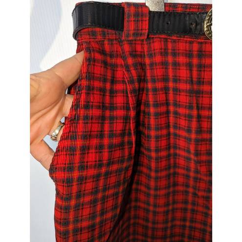 Counterparts Vintage 90's  Plaid Corduroy Bermuda Shorts Pleated Belted Red Blue