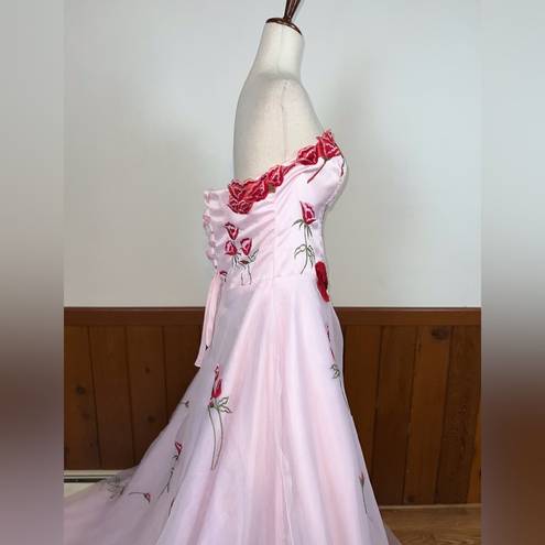 None Pretty Custom Pink Embroidered Rose Wedding Gown!