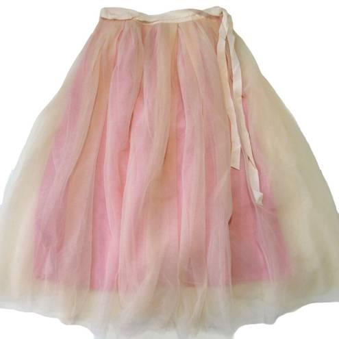 J.Crew NWT  Tulle Ball Skirt in Pale Buff Pink Pleated Ribbon Belt A-line 8