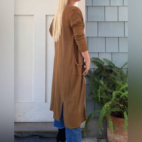 The Row  Long Open Front Cardigan Duster in Brown Linen Blend S / M