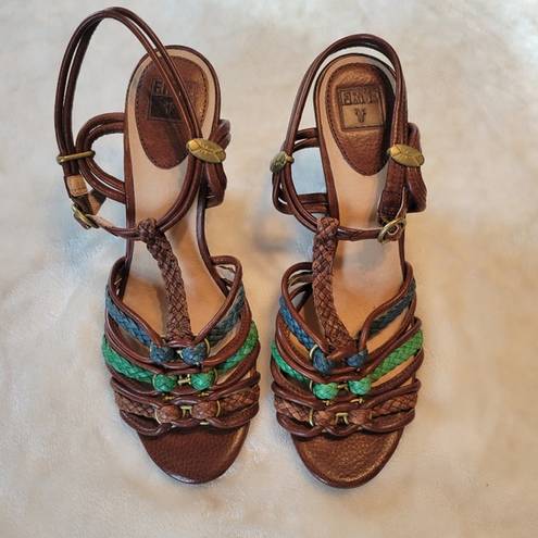 Frye  Colette Braided T-Strap Leather Sandal Wedge Size 9