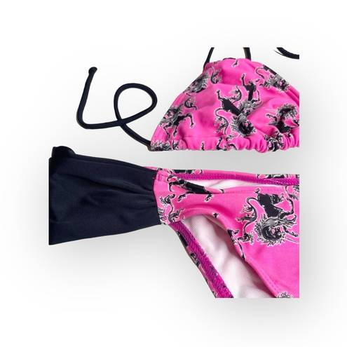 Joe Boxer new  ☼ Unicorn Print 2 Piece String Bikini Set ☼ Hot Pink Black ☼ XS