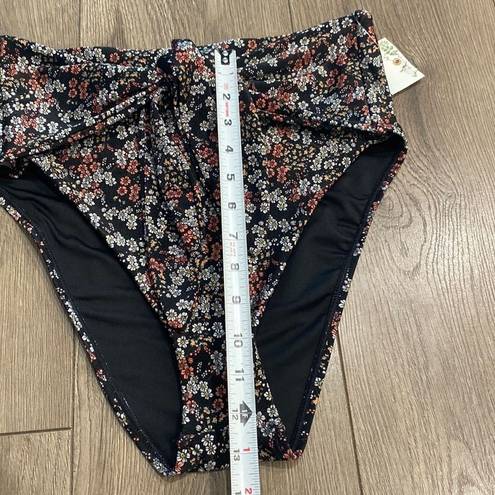 Chelsea and Violet  High Waist Front Tie Black Floral Bikini Swim Bottoms Large