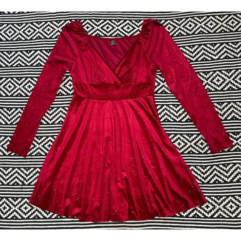 Ruby Red Velvet Surplice Skater Dress