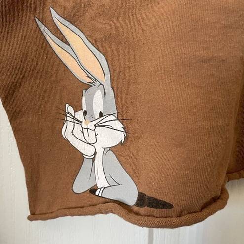 Looney Tunes  Brown Cropped Graphic Crew Neck Tee Women's SZ L Bugs Bunny