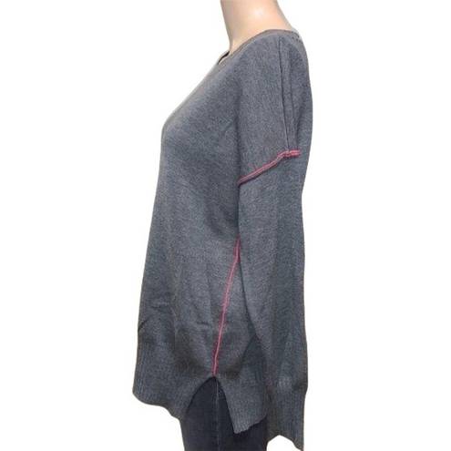 DKNY Womens Sweater Pullover Long Sleeves Tunic Contrast Trim Gray Pink Small