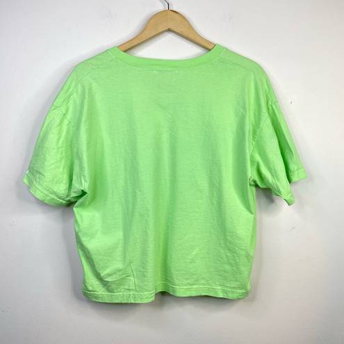 Fresh Produce Green Fish Cropped V Neck Short Sleeve T shirt Top womens One size