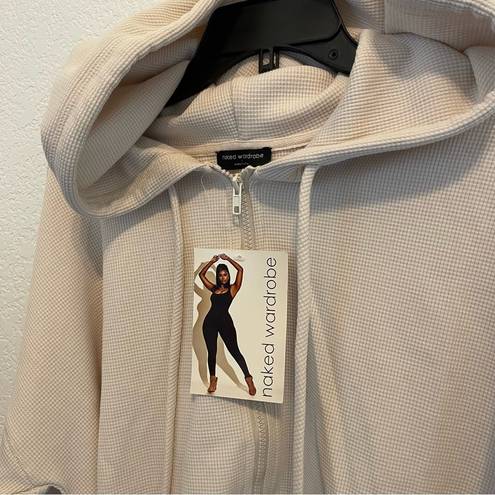 Naked Wardrobe NWT  CROPPED CREAM HOODIE SZ LARGE