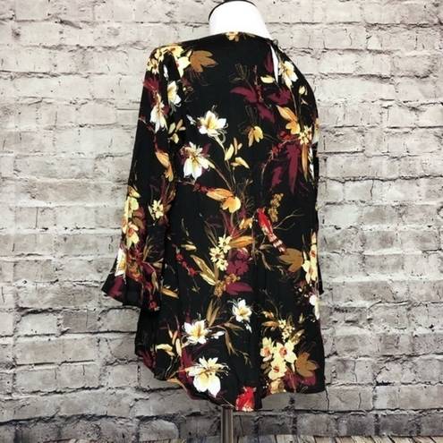 J.Jill  Black‎ Foliage Bell Sleeve Woven Blouse XSP