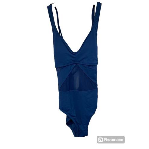 Bleu Rod Beattie  Women's Blue Sheer Mesh Panel Strappy Back One Piece Swimsuit