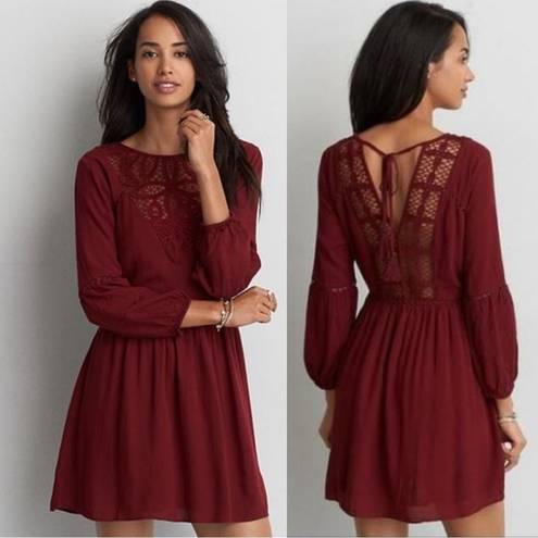 American Eagle  AE Midi A Line Long Sleeve Tassel Cut Out Dress