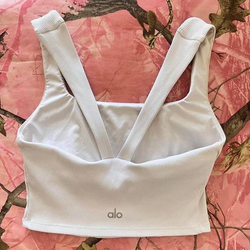 Alo Yoga white sports bra ribbed cross back