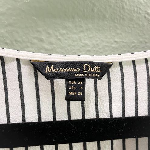 Massimo Dutti  White + Black V Neck Silk Blouse - Size 4