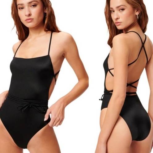 Good American NEW  Swimsuit Medium One Piece Shine Barely There Black Tie NWOT