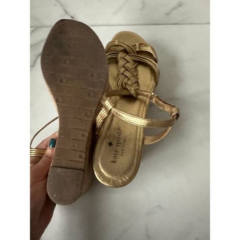 Kate Spade  Gold Leather Cork Wedge Sandals Size 9.5