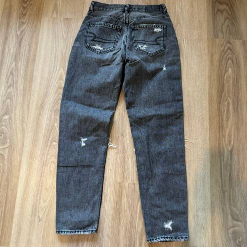 American Eagle Grey Denim Distressed Mom Jeans