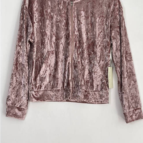 Mosaic & Co  Full Zip Pink Rose Velvet Bomber Jacket Size Medium NWT