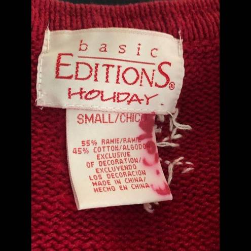 Basic Editions  Vintage Holiday Ice Skate Print Christmas Sweater Cardigan Small