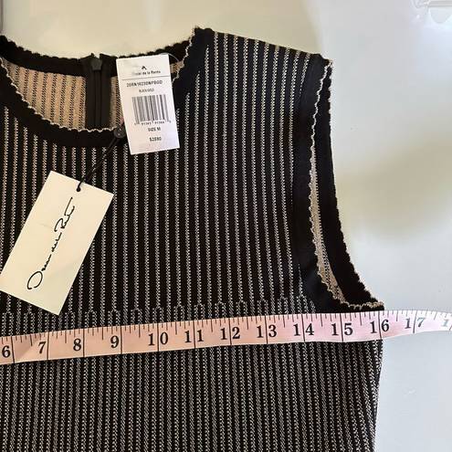 Oscar de la Renta  Black Gold Striped Fluted Jacquard Knit Dress Size Medium NWT