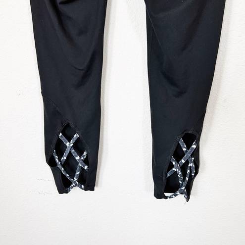 Gaiam [] Black Om High Rise Cutout Blue Lattice Yoga Crop Leggings Size Small S