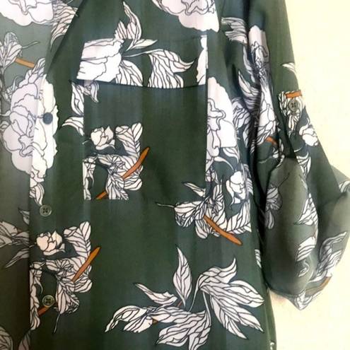 Boohoo  Green Tropical Floral Print Button Down Shirt