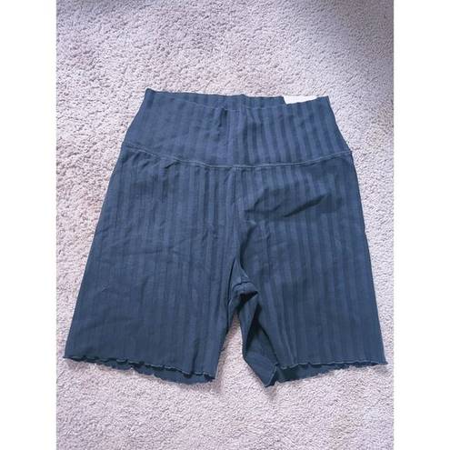 Aerie NWT  Offline Black Ribbed Stripe High Waisted Bike Short 7” Inseam Size XL