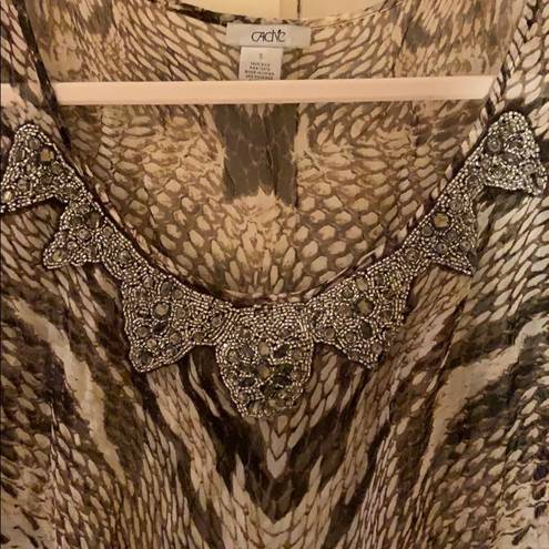 Cache  ✨3 for $30✨ Silk Snakeskin Print Embellished Sheer Top Size Small