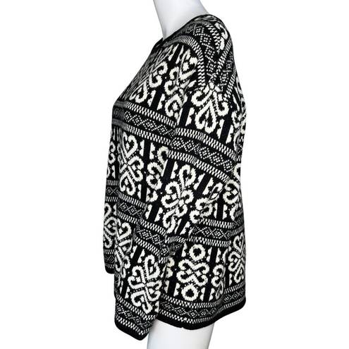 J.Jill  Sweater Womens Medium Black White Heart Fair Isle Wool Blend Casal Artsy