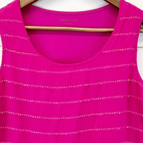 Coldwater Creek  Womens S Sequin Tank Top Fuchsia Hot Pink Knit Woven Stretch