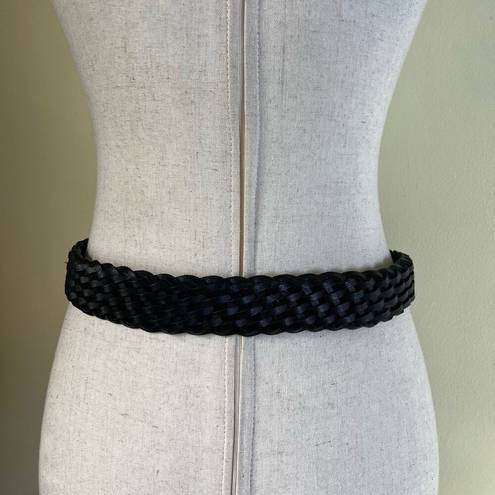 Buckle Black Vintage 80s 90s Braided Leather Belt Woven Wide  Waist Belt Size M/L