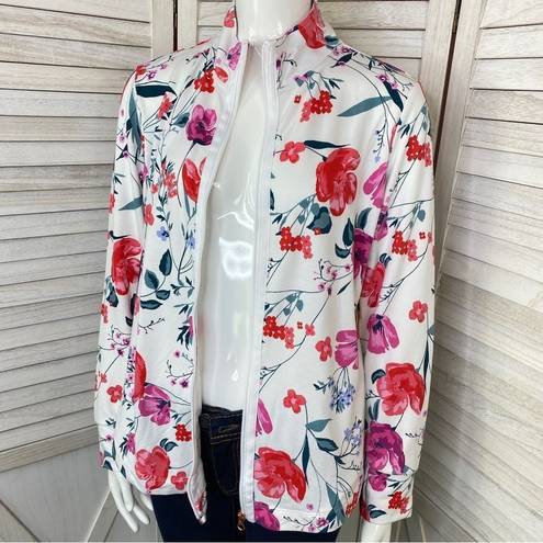 St. John’s Bay  Active Floral Full Zip Athletic Jacket White Pink Petite Small