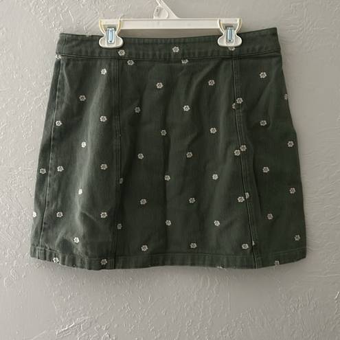 Miami Green denim silver button up daisy printed mini skirt