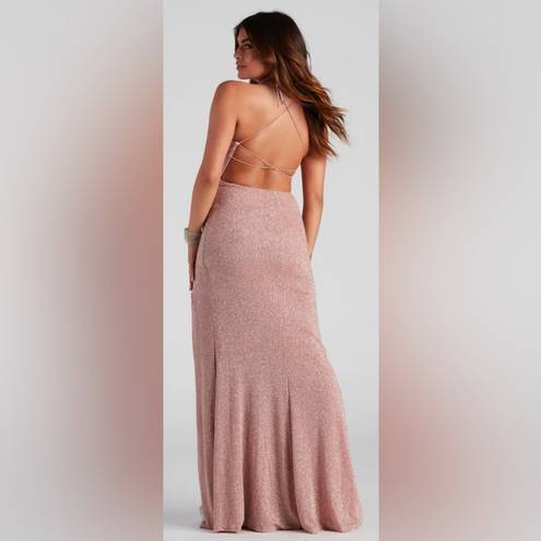 Windsor Pink/Dusty Rose/Mauve Glitter Dress with Slit