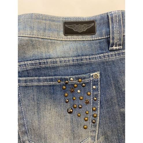 Harley Davidson  Women's Stud & Stars Denim Jean Shorts Raw Hem Size 12