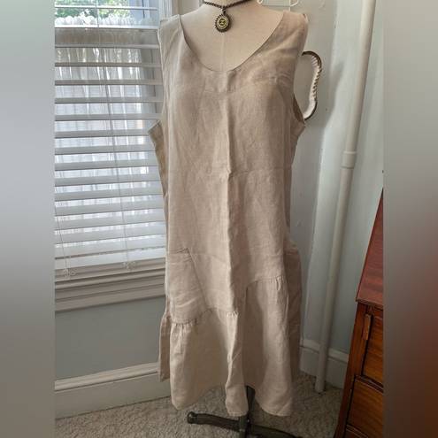 Garnet Hill  Linen Trapeze Dress Tan Flax