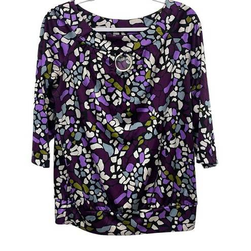 AB Studio  Women's Multicolor Abstract Print Pullover Top Blouse Size M Purple