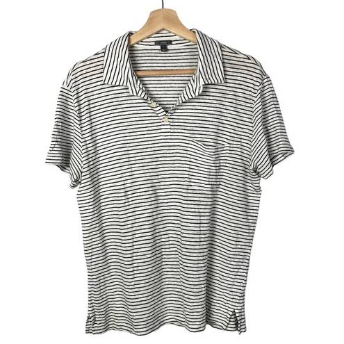 Vince  White & Black Stripe Linen Short Sleeve Polo L