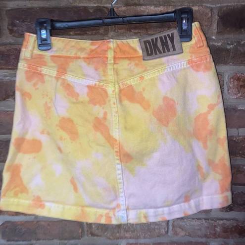 DKNY  Custom Tie Dye Orange Yellow Mini Denim Skirt