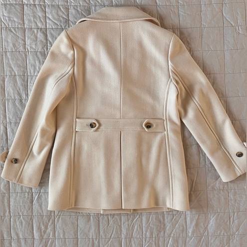 Talbots  Cream Embossed Harringbone Wool Blend Pea Coat - 12