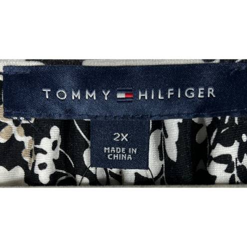 Tommy Hilfiger  Floral Pintuck Popover Top Women's Plus Size 2X Black Tan S/S NEW